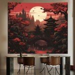 Japanese Anime Tapestry: Dark Sunset Forest Decor