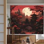 Japanese Anime Tapestry: Dark Sunset Forest Decor