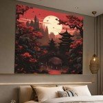 Japanese Anime Tapestry: Dark Sunset Forest Decor