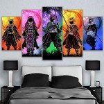 Set 5 Canvas Print Demon Slayer Characters Colorful Abstract Art for Living Room Bedroom Office Ready to Hang Fabric Home Artistic Anime Different sizes (with Frame) (39x22 inch)