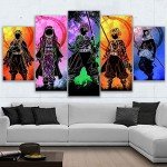 Set 5 Canvas Print Demon Slayer Characters Colorful Abstract Art for Living Room Bedroom Office Ready to Hang Fabric Home Artistic Anime Different sizes (with Frame) (39x22 inch)