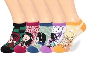 Roffatide Anime Demon Slayer Ankle Socks 5 Pairs Low Cut Socks Cosplay No Show Socks For women men