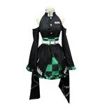Juejuezi New Zenitsu Tanjirou Cosplay Costume Anime Kimono Halloween Off Shoulder Skirt Shinobu Outfit With Earings (L, Green)