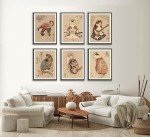 6Pcs Japanese Samurai Cat Wall Art Prints of Posters Japan Bushido Decor Kung Fu Paintings Tattoo Funny Fantasy Photo Picture Canvas Poster Painting for Living Room Print Bedroom Home Artwork