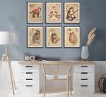 6Pcs Japanese Samurai Cat Wall Art Prints of Posters Japan Bushido Decor Kung Fu Paintings Tattoo Funny Fantasy Photo Picture Canvas Poster Painting for Living Room Print Bedroom Home Artwork