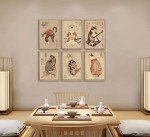6Pcs Japanese Samurai Cat Wall Art Prints of Posters Japan Bushido Decor Kung Fu Paintings Tattoo Funny Fantasy Photo Picture Canvas Poster Painting for Living Room Print Bedroom Home Artwork