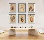 6Pcs Japanese Samurai Cat Wall Art Prints of Posters Japan Bushido Decor Kung Fu Paintings Tattoo Funny Fantasy Photo Picture Canvas Poster Painting for Living Room Print Bedroom Home Artwork