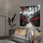Atrippy Anime Wall Tapestry for Bedroom Aesthetic, Black Forest Japanese Moon Tapestry Wall Hanging, Vintage Nature Mountain Art Decor Dark Landscape Backdrop for Living Room 51"X60"