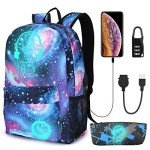 Pawsky Galaxy Backpack for School, Anime Luminous Backpack College Bookbag Anti-Theft Laptop Backpack with USB Charging Port