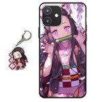Compatible with iPhone 14 Plus Case Anime Design [with Nezuko Figure Keychain], Soft Silicone TPU Animation Cute Phone Case for iPhone 14 Plus