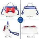 Sunwel Fashion Cute Anime Cosplay Big Bow Top-Handle Purse Small Shoulder Crossbody Bag for Women Girls (BLUE/RED)