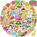 Apakkai 600 Pcs Cute Stickers for Kids, Water Bottle Stickers for Teens, Kawaii Vinyl Phone Laptop Skateboard Animal Waterproof Stickers, Bulk Aesthetic Sticker Packs for Boys Girls Teacher