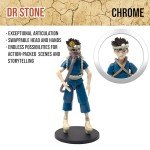 Boss Fight Studio Dr. Stone Chrome Action Figure – Highly Articulate Collectible Figurine with Accessories Including Alternate Heads and Hands, Oxygen Tank, and Batteries – 4” Scale