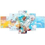 Anime 5 Piece Poster Luffy Canvas Wall art HD Prints Painting for Living Room Bedroom Decor Girl Boy Friend Gift,60x32 inch Unframed