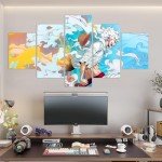 Anime 5 Piece Poster Luffy Canvas Wall art HD Prints Painting for Living Room Bedroom Decor Girl Boy Friend Gift,60x32 inch Unframed