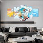 Anime 5 Piece Poster Luffy Canvas Wall art HD Prints Painting for Living Room Bedroom Decor Girl Boy Friend Gift,60x32 inch Unframed