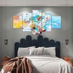 Anime 5 Piece Poster Luffy Canvas Wall art HD Prints Painting for Living Room Bedroom Decor Girl Boy Friend Gift,60x32 inch Unframed