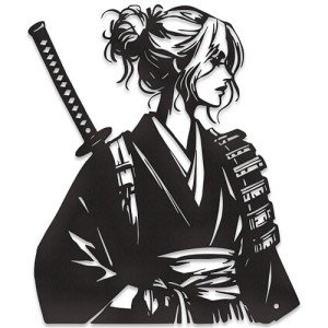 Japanese Home Decor Anime Warrior Decor Japanese Woman Samurai Metal Wall Art Katana Sword Art Anime Wall Art Japanese Room Decor