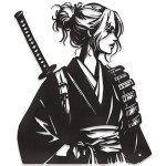 Japanese Home Decor Anime Warrior Decor Japanese Woman Samurai Metal Wall Art Katana Sword Art Anime Wall Art Japanese Room Decor