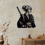 Japanese Home Decor Anime Warrior Decor Japanese Woman Samurai Metal Wall Art Katana Sword Art Anime Wall Art Japanese Room Decor