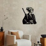 Japanese Home Decor Anime Warrior Decor Japanese Woman Samurai Metal Wall Art Katana Sword Art Anime Wall Art Japanese Room Decor