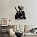 Japanese Home Decor Anime Warrior Decor Japanese Woman Samurai Metal Wall Art Katana Sword Art Anime Wall Art Japanese Room Decor