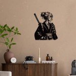 Japanese Home Decor Anime Warrior Decor Japanese Woman Samurai Metal Wall Art Katana Sword Art Anime Wall Art Japanese Room Decor
