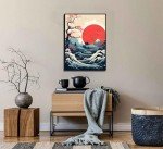 3Pcs Japanese Wall Art Asian Nature Landscape Posters Pictures Kanagawa Giant Wave Canvas Prints Mount Japanese Fuji Art Paintings Cherry Blossom Lake Wall Decor for Living Room Bedroom Office Unframed