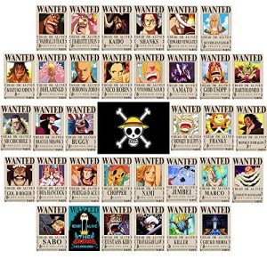 TYZZHOA Anime [OP] Wanted Posters 30×21cm, New Bounty Edition, Straw Hat Pirates Crew Zoro, Sanji, Nika Luffy 3 Billion, a Set of 35PCS