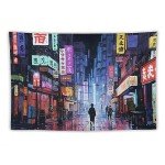 Japanese Anime Art Bustling Night Market Street Scene Tapestry Wall Hanging Curtain Decor Bedroom Home Living Room Wall Art Tapestries 40"x60"