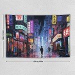 Japanese Anime Art Bustling Night Market Street Scene Tapestry Wall Hanging Curtain Decor Bedroom Home Living Room Wall Art Tapestries 40"x60"