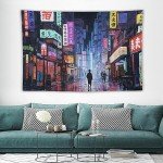 Japanese Anime Art Bustling Night Market Street Scene Tapestry Wall Hanging Curtain Decor Bedroom Home Living Room Wall Art Tapestries 40"x60"
