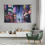 Japanese Anime Art Bustling Night Market Street Scene Tapestry Wall Hanging Curtain Decor Bedroom Home Living Room Wall Art Tapestries 40"x60"