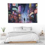 Japanese Anime Art Bustling Night Market Street Scene Tapestry Wall Hanging Curtain Decor Bedroom Home Living Room Wall Art Tapestries 40"x60"