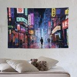 Japanese Anime Art Bustling Night Market Street Scene Tapestry Wall Hanging Curtain Decor Bedroom Home Living Room Wall Art Tapestries 40"x60"