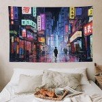 Japanese Anime Art Bustling Night Market Street Scene Tapestry Wall Hanging Curtain Decor Bedroom Home Living Room Wall Art Tapestries 40"x60"