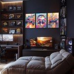 GELDSTEI Cool Game Canvas Wall Art, Color Video Gaming Poster Prints, Vibrant Anime Game Wall Decor, Handle Earphone Graffiti Aesthetic Pictures for Teen Boy Play Room Framed Ready to Hang 16"x24"x3