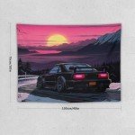 QEOPGNE Large Wall Tapestry Jdm Anime Sunset Japanese Car S13 Wall Tapestry for Bedroom Living Room Wall Art Aesthetic Decor Tapestries 30"x40"