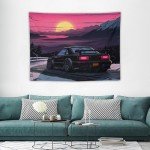 QEOPGNE Large Wall Tapestry Jdm Anime Sunset Japanese Car S13 Wall Tapestry for Bedroom Living Room Wall Art Aesthetic Decor Tapestries 30"x40"
