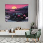 QEOPGNE Large Wall Tapestry Jdm Anime Sunset Japanese Car S13 Wall Tapestry for Bedroom Living Room Wall Art Aesthetic Decor Tapestries 30"x40"