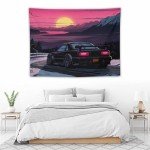 QEOPGNE Large Wall Tapestry Jdm Anime Sunset Japanese Car S13 Wall Tapestry for Bedroom Living Room Wall Art Aesthetic Decor Tapestries 30"x40"