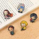 YURAOER Anime Slayer Keychain Pin Set - Cartoon Figures 9 Hashiras Mini Katana Sword Key Chains Enamel Pin Jewelry Men Women (5 PCS Pins)