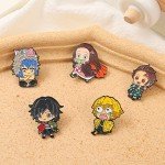 YURAOER Anime Slayer Keychain Pin Set - Cartoon Figures 9 Hashiras Mini Katana Sword Key Chains Enamel Pin Jewelry Men Women (5 PCS Pins)