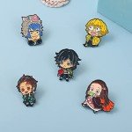YURAOER Anime Slayer Keychain Pin Set - Cartoon Figures 9 Hashiras Mini Katana Sword Key Chains Enamel Pin Jewelry Men Women (5 PCS Pins)