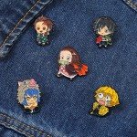 YURAOER Anime Slayer Keychain Pin Set - Cartoon Figures 9 Hashiras Mini Katana Sword Key Chains Enamel Pin Jewelry Men Women (5 PCS Pins)