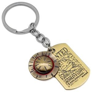 Weeb Keychains One Piece Keychain, Premium Gold Finish Luffy Collectible, One Piece Merch with Straw Hat & Wanted Tag, Lightweight Anime Gifts for Men, Stylish Anime Keychains for Keys or Bags