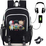Roffatide Anime Backpack Printed College School Bag Laptop Backpack with USB Charging Port & Headphone Port