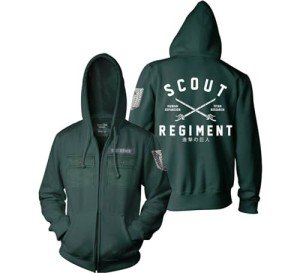 Ripple Junction Attack on Titan Men's Full Zip-Up Hooded Sweatshirt Scout Regiment AOT Military Anime Fleece Hoodie XL Green