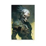 HHGaoArt Gothic Canvas Wall Art Poster Halloween Ghost Spooky Decor Canvas Picture (18-Skull Soldier,16x24inch-Unframe)