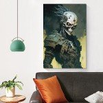 HHGaoArt Gothic Canvas Wall Art Poster Halloween Ghost Spooky Decor Canvas Picture (18-Skull Soldier,16x24inch-Unframe)